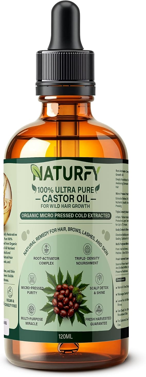 Castor Oil – 100% Pure & Natural Cold Pressed Ricinus Communis – Nourishing Hair Growth Oil, Eyelash & Eyebrow Serum, Skin