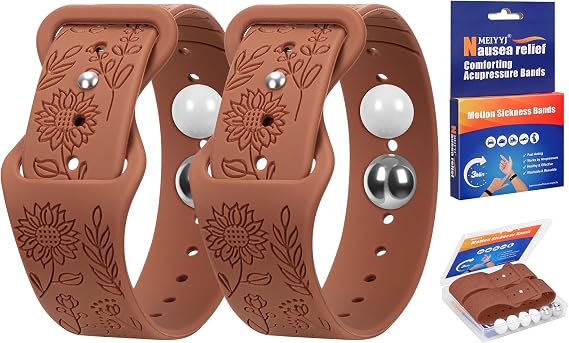 Acupressure Nausea Bands for Morning Sickness Relief,Adjustable Motion Sickness Bands, Sea Sickness Wristbands for Cruise Travel Essentials-Brown