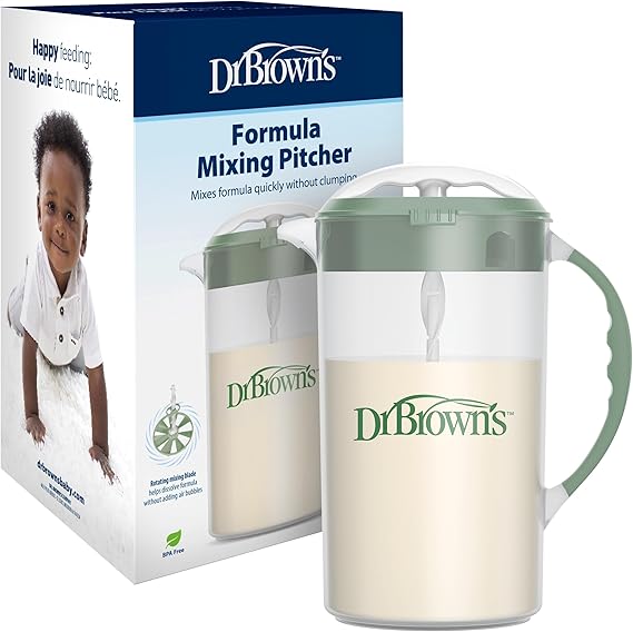 Dr. Brown's Baby Formula Mixing Pitcher with Adjustable Stopper, Locking Lid, No Drip Spout, 36oz, BPA Free, Olive