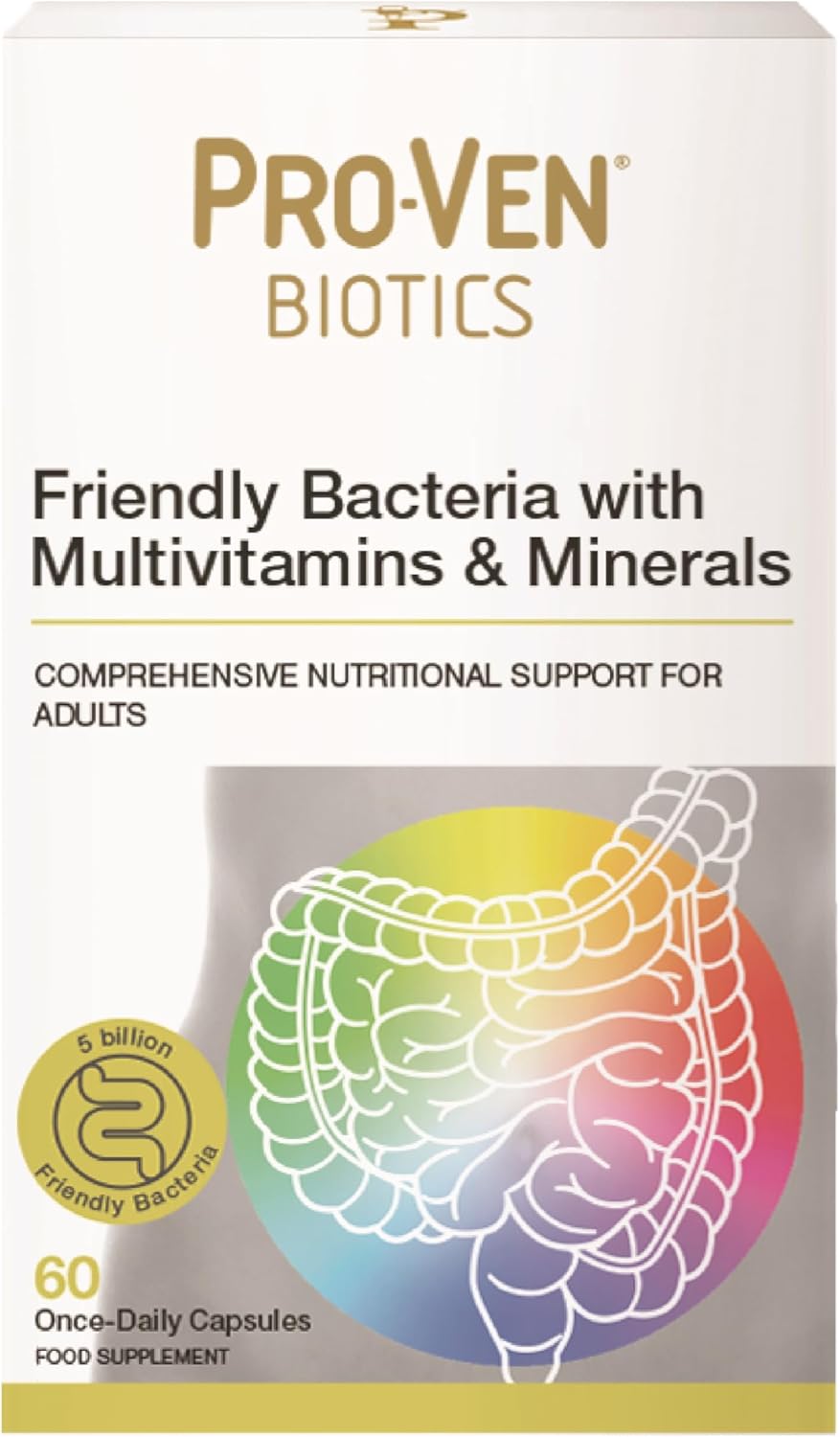 Pro-Ven Probiotics Once Daily 5 Billion CFU Adult Friendly Gut Bacteria 100% NRV Multivitamins & Minerals - 60 Day Supply - Complete Nutritional Support Men Womens Multi Strain Cultures