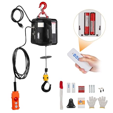 BEAMNOVA 3-in-1 Portable 1543lbs Electric Hoist Wireless Remote Control | 110V Lifting Winch, 120 Volts 700kg Heavy Duty Power Crane Machine, Hook Pulley, Powered Lift System with Gloves