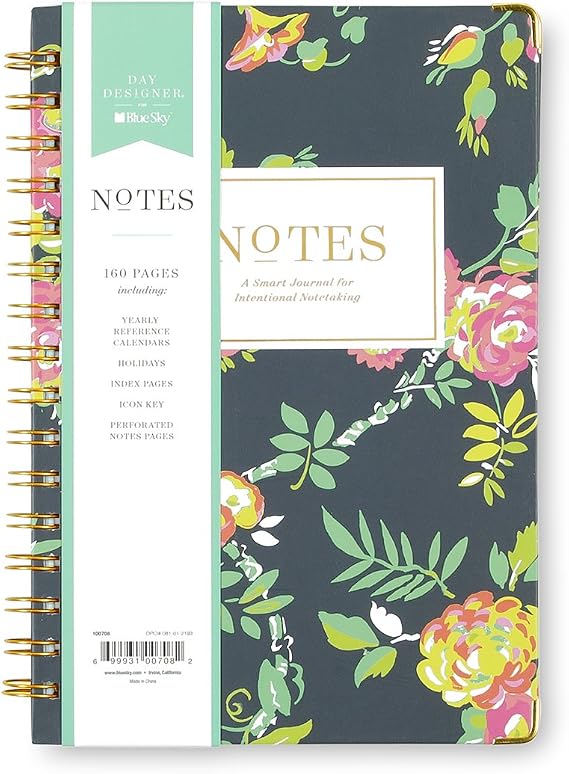 Blue Sky Day Designer for Notebook Journal, 160 Ruled Pages, Twin-Wire Binding, Hardcover, 5.75'' x 8.5'', Peyton Navy | Undated Hardcover Journal, 160 Ruled Pages, Twin-Wire Binding