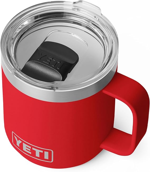 Rambler 10 oz (295 ml) Stackable Mug with Durasip Ceramic Lining, Stainless Steel Vacuum Insulated Coffee Cup with Removable Magslider Lid, Rescue Red 