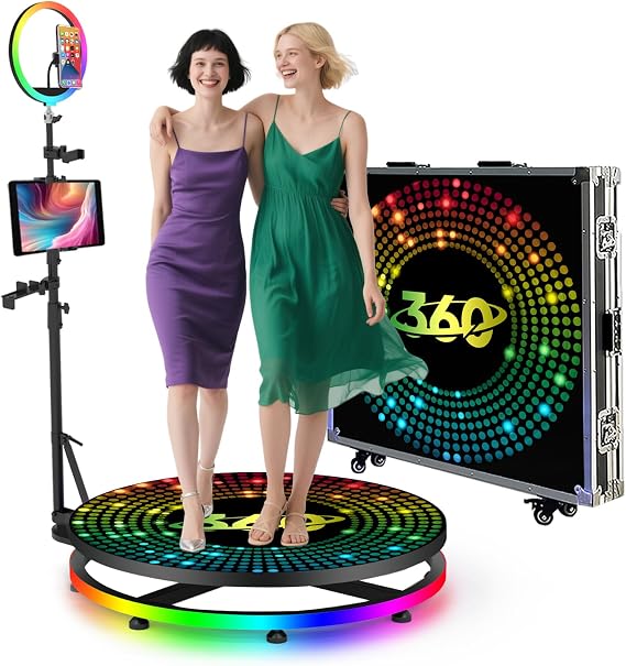 360 Photo Booth Machine for Parties,Automatic Slow Motion 360 Spin Camera Video Booth on APP Control,Logo Custom,RGB Light,with Flight Case (31.5inch(80cm))