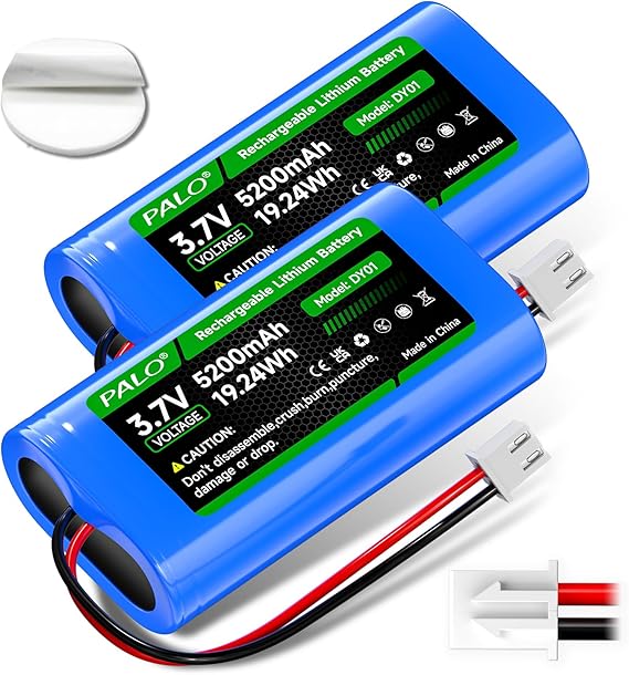 3.7V 5200mAh XH2.54/2P connector battery, reusable lithium batteries 2 pieces for RC toy car, solar wireless camera, wireless loudspeaker, external LED light, wall lamp