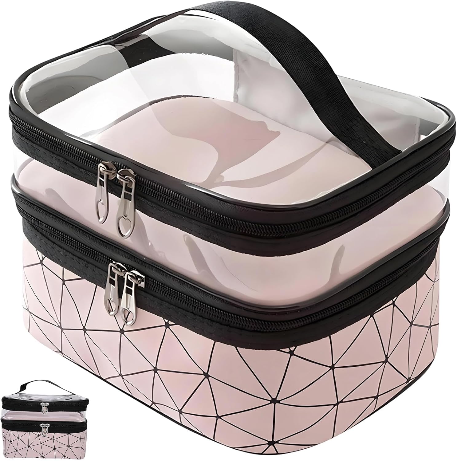 Double Layer Cosmetic Bags for Women, Large Make up Bags for Women, Pink Make up Bag Large Travel Makeup Bag with Compartments Suitable for Travel Daily Outings and Home Storage