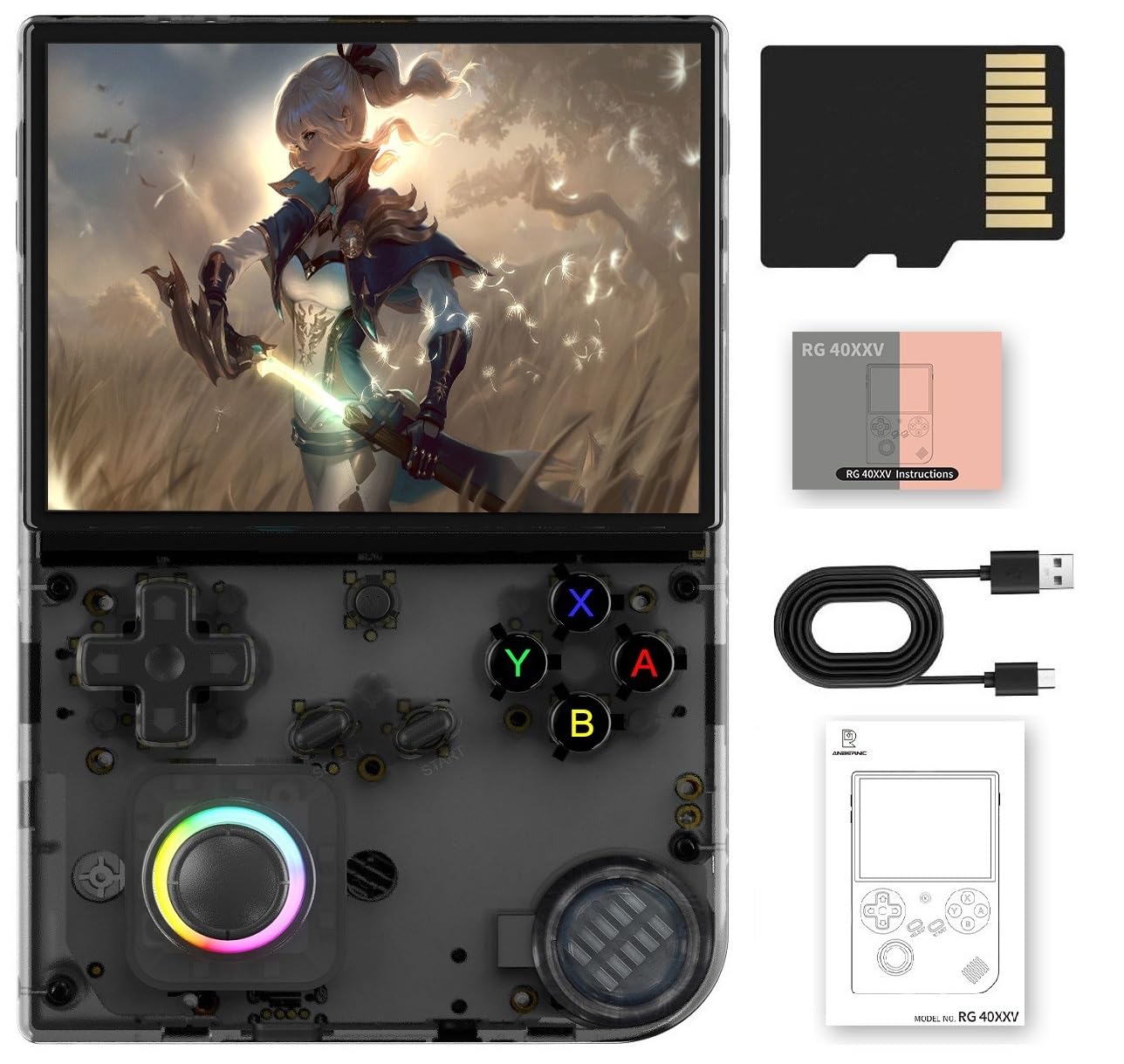 RG40XX V Retro Handheld Game Console , RG40XXV Game Console 4.0 Inch IPS Screen Linux System Built-in 64G TF Card 5017 Games Support TV Output 5G WiFi Bluetooth 4.2Transparent Black