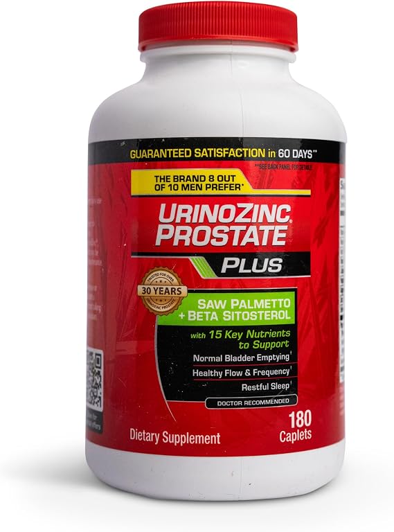 Urinozinc + Prostate Supplement, Beta Sitosterol, Saw Palmetto, 180 Count | Urinary support, zinc & lycopene, supports prostate health, healthy urinary flow & frequency, doctor recommended