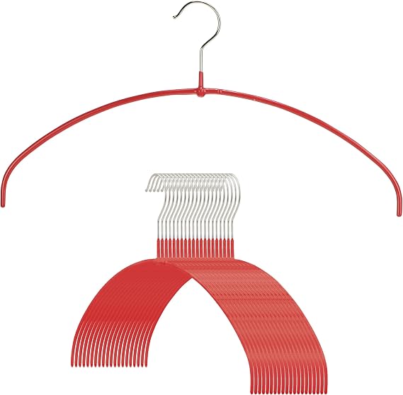 Mawa by Reston Lloyd Narrow Petite Clothing Hangers, Steel Hanger with Non-Slip Coating, for Shirts, Dresses, Camisoles, T-Shirts, Space-Saving, 360-degree Rotatable Hook, Set of 20, Red