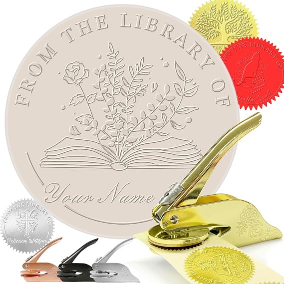 Book Embosser Personalized | Custom Library Embossers with Name | Floral Book Stamp Personalized | from The Library of | Ex Libris | Seal for Book Lovers | Customized Gifts