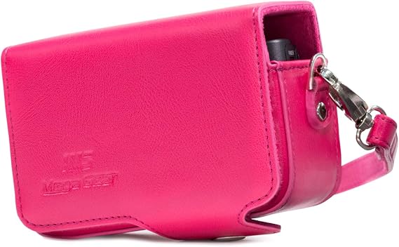MegaGear MG1210 Leather Camera Case with Strap compatible with Sony Cyber-shot DSC-HX95, DSC-HX99, DSC-HX80, DSC-HX90V, DSC-WX500 - Hot Pink