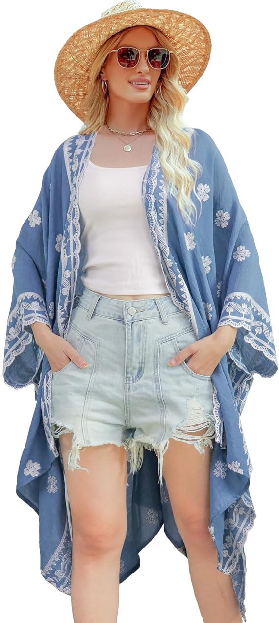 Kimonos for Women Casual Swimsuit Coverup Lightweight Boho Kimono Cardigans for Summer Loose Floral Beach Bathing Suit