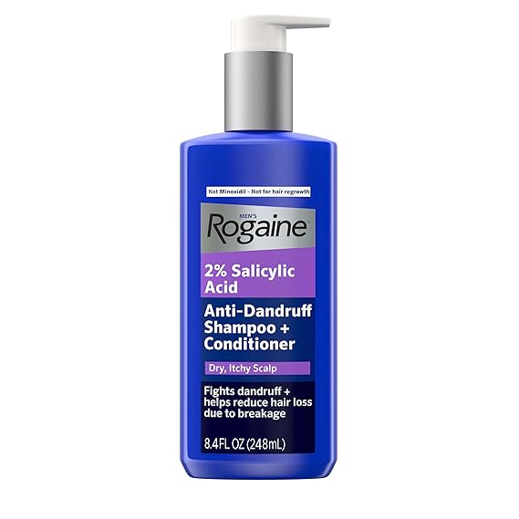 Men's Rogaine Anti-Dandruff 2 in 1 Shampoo + Conditioner, 8.4 fl oz | 2% Salicylic Acid, Fights Dandruff & Relieves Itchy Scalp, Helps Reduce Hair Loss Due To Breakage, Not Minoxidil