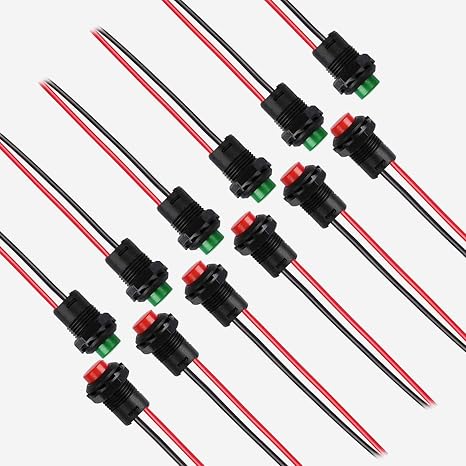 12mm Mini Latching Push Button on Off Switch Prewelded Wire,Self-Locking Micro Round Momentary Toggle Tactile Switch,2pin 12v red * 6pcs,Green*6pcs,Total 12pcs,lkelyonewy