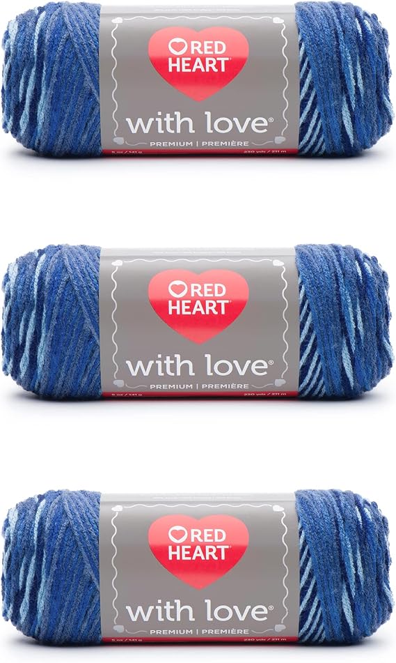 Red Heart with Love Deep Blues Yarn - 3 Pack of 141g/5oz - Acrylic - 4 Medium (Worsted) - 370 Yards - Knitting/Crochet