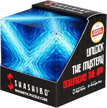 Shashibo Shape Shifting Box - Award-Winning STEM Fidget Toy with Ultra Strong Magnets - Puzzle Cube Transforms Into 100+ Shapes, Perfect Sensory Gift for Kids, Teens, and Adults (Blue Planet)