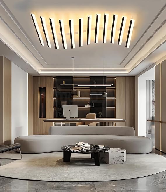 Modern LED Ceiling Light 95w Dimmable Black Ceiling Lamp High Brightness Large Lighting for Living Room Bedroom&Office Remote Control Adjustable 3000k-6500k Energy-Efficient (A90CM) [Energy Class A]