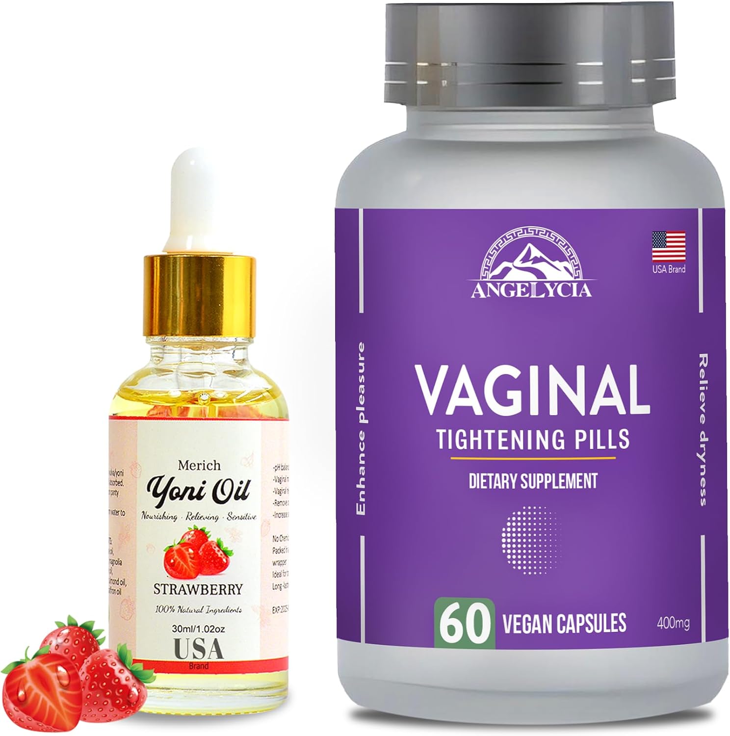 ANGELYCIA Ultimate Feminine Rejuvenation Combo, Virginity Wand and Feminine Yoni Detox Oil Strawberry and Vaginal Tightening Pill, Tighten, Rejuvenate & Lubricate