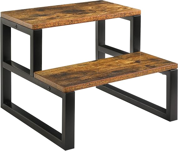 IBUYKE Wooden Step Stools for Adults Kids, Heavy Duty 2-Step Stool with 500 Lbs Capacity, Non-Slip Bedside Step Stool for High Beds Bedroom Livingroom Bathroom Kitchen, Rustic Brown TBD002H