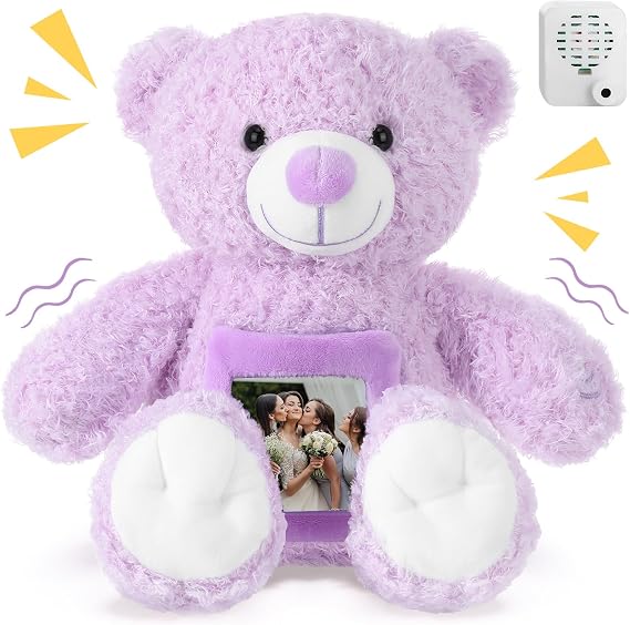 Liliful 12 Inch Bear Stuffed Animal with Voice Recorder Frame, Purple