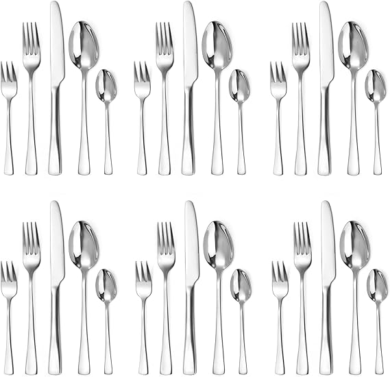 Flatware, 30-Piece Stainless Steel Cutlery Set for 6 People, Dishwasher Safe, Polished Finish