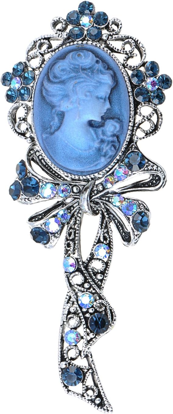 Alilang Beautiful Blue Sapphire AB Crystal Rhinestone Cameo Maiden Ribbon Bow Pin Brooch