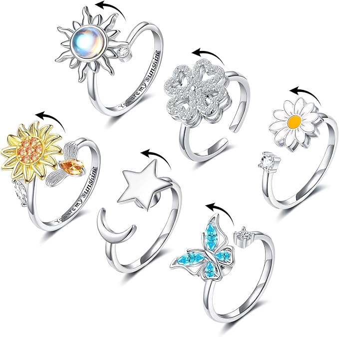 Fidget Anxiety Rings for Women Adjustable Spinner Fidget Rings for Anxiety