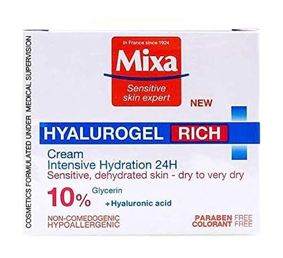 Mixa - HYALUROGEL - Intensive Moisturizing Cream with Hyaluronic Acid and Glycerin France Sensitive Skin Expert Since 1924