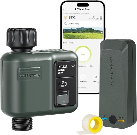 WiFi Water Timer for Garden Hose, Sprinkler Timer 1 Zone, Smart Hose Water with WiFi Irrigation Controller,Voice Control RF433 Automatic Irrigation System/Rain Delay/Manual Watering D31WT06