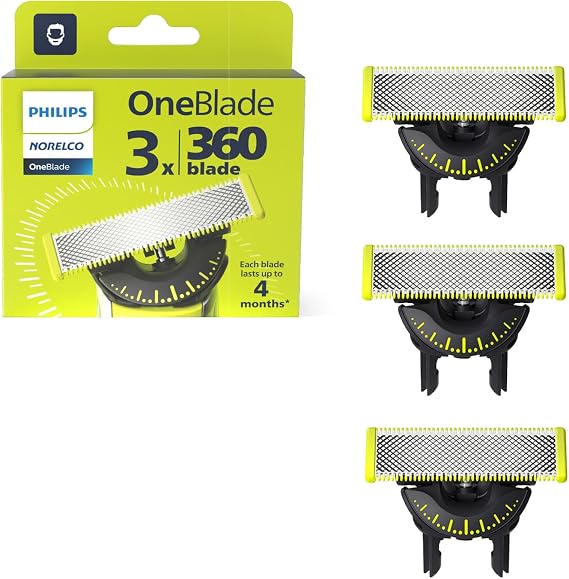 Philips Norelco OneBlade 360 Bıçaklar, OneBlade Elektrikli Tıraş Makinesi ve Düzeltici için Orijinal Yedek Bıçaklar, Dayanıklı Paslanmaz Çelik, Döşeme, Kenar ve Tıraş, 3'lü Paket, Model QP430/80