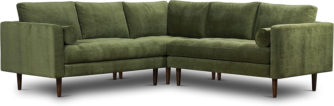 Poly & BARK Napa Fabric Corner Sectional Sofa in Distressed Green Velvet