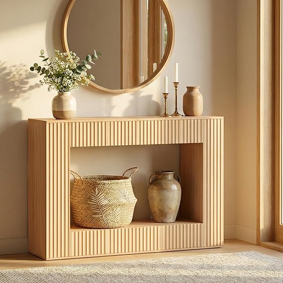 MAHANCRIS Modern Console Table, 47.2'' Entryway Table with Storage, Fluted Couch Table Behind Sofa, for Entrance, Foyer, Living Room, Bedroom, Dining Room, Natural CTNA2501
