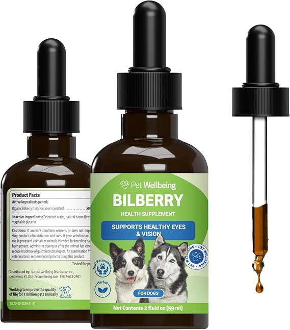 Pet Wellbeing Organic Bilberry for Dogs - Eye Health & Vision Support, 2 oz