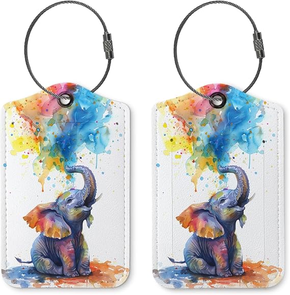 Elephant Luggage Tags for Suitcases,Cute 2 Pack Baggage Luggage Tag Label with Steel Loop,Trendy Handbag School Bag Backpack Traveling Accessories,Animal Lover Gifts