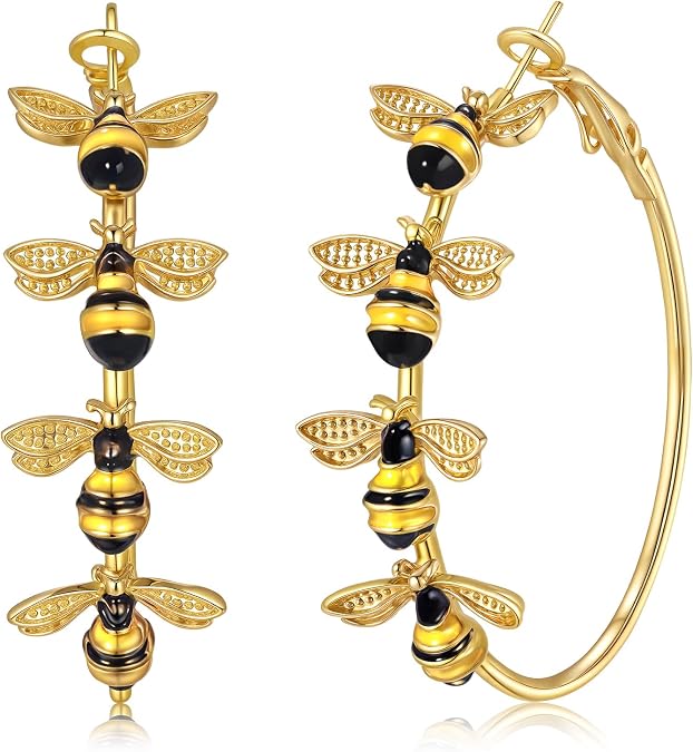 Bee Hoop Earrings Honey Bees Large Gold Hoops Earrings Stud Fun Cute Animal Jewelry for Women Spring Summer Holiday Party Gift