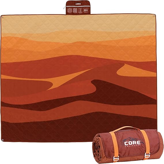 CORE Outdoor Weighted Blanket | Packable Waterproof Picnic Blanket, Beach Mat, Tent Camping Rug, Stadium Blanket | Large Portable 94" x 78" Quilt Design with Built-in Straps and Carry Handle