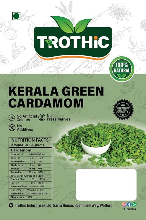 Trothic Spices Kerala Green Cardamom Pods 100g