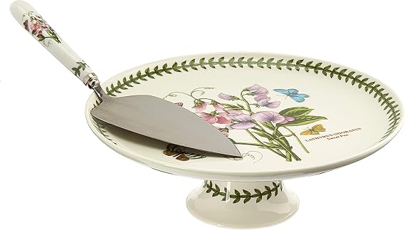 Portmeirion Botanic Garden Footed Cake Plate With Server, Set of 2