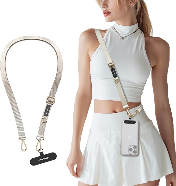 SWITCHEASY 20mm Adjustable Crossbody Phone Strap Compatible with Most Phones, Anti-Theft & Ant-Drop, Hands Free for Phone Lanyard Crossbody with Strap Card Phone Tether Tab-EasyStrap(Ice Cream White)