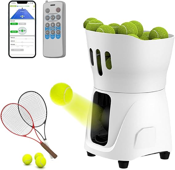 MINI PRO Tennis Ball Machine Portable Lightweight Rechargeable Power Cell, Automatic Spin Control, Smart Indoor Tennis Server Suitable for Beginners,White