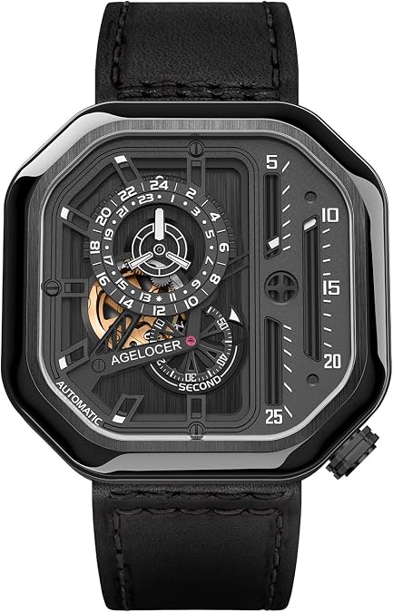 AGELOCER Men's Watch Mechanical Stainless Steel Mechanical Square Luxury Analog Luminous Watch