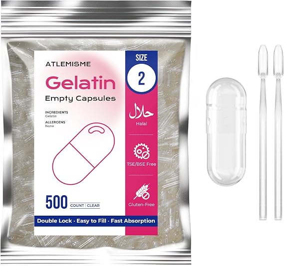 Empty Gelatin Capsules Size 2 - Gelatin Capsules Empty (500 Count) Empty Capsules DIY Gelatin Capsule Filling - Gel Capsules Empty Caps with 2 Micro Lab Spoons for Capsule Filling