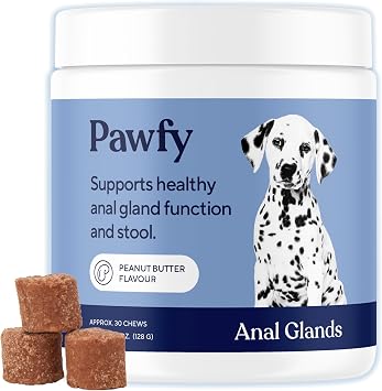 Pawfy Anal Gland Chews for Dogs with Peanut Butter | Dog Probiotics Helps with Constipation, Digestive Health, and Gas Relief | Promotes Healthy Poops & Comfort - 30 Dog Supplements
