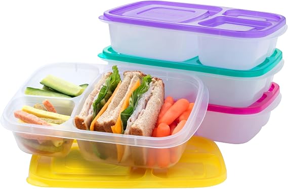 Bentgo Easyboxes - Original Stackable Lunch Boxes - Reusable 3-Compartment Food Containers for Kids and Adults - Bento Lunch Box for Meal Prep, School, Work - BPA Free, Set of 4 (Brights)