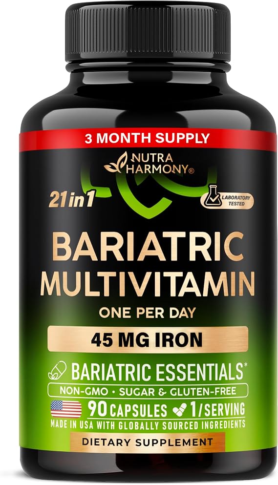 Bariatric Multivitamin with Iron 45mg - 21in1 Bariatric Complex - 90 Caps | Bariatric Vitamins for Women & Men - Lab Tested - Gastric Sleeve Support - Free of Sugar, Gluten & Soy - 1/Day