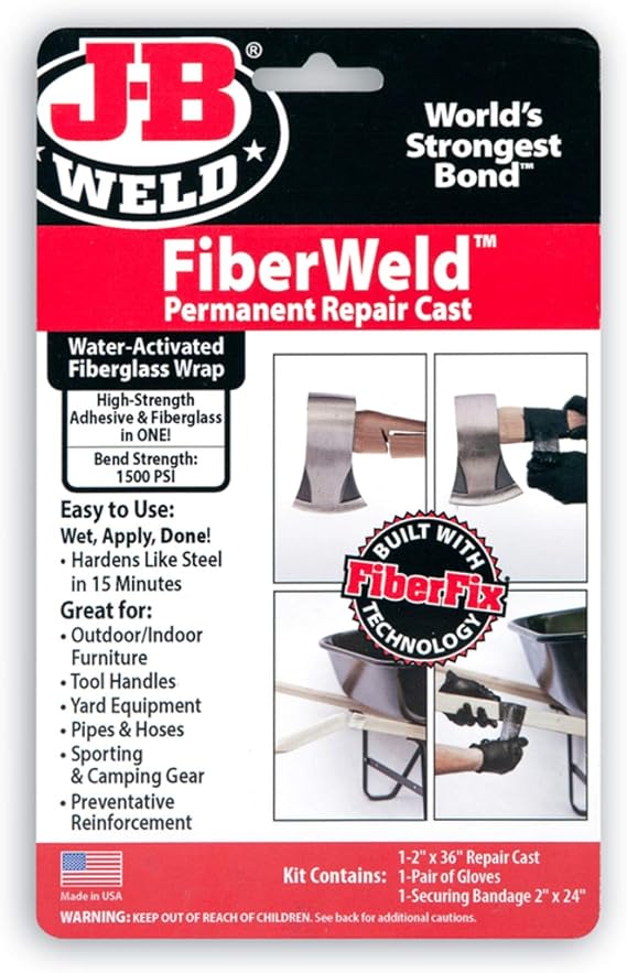 FiberWeld Permanent Repair Cast 2x36 Inch - High Strength Adhesive Fiberglass Wrap - Black, 38236