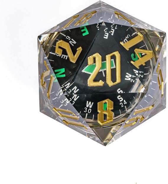 Cusdie Large D20 Dice 55mm with Sharp Edges, D&D 20 Sided Dice, DND Giant D20 for Dungeons and Dragons RPG, Table Games(Glowing Compass)