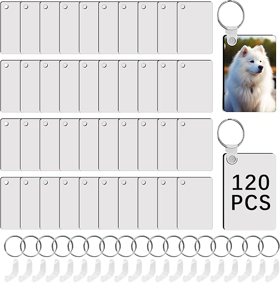 240Pcs Sublimation Keychain Blanks Double Sides 80 MDF Sublimation Keychains Blank with 160 Rings and Clips