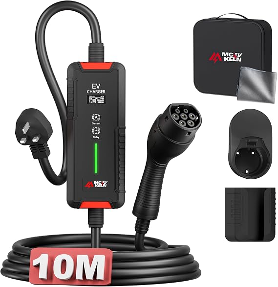 EV Charger Cable Type 2 to 3 Pin Plug Type 2 Charging Cable 3kW 10M 6/8/10/13A IP65 Advanced Protection for EVs & PHEVs Mode 3 Charging Cable