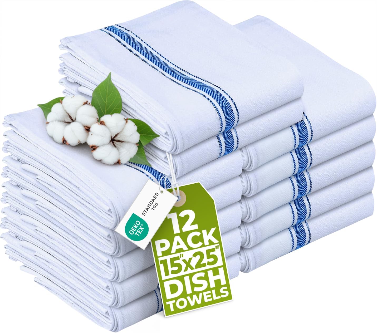 Utopia Towels - 200 GSM Blue Dish Towels 12 Pack - 38 x 64 cm 100% Cotton Dish Cloths Absorbent Bar Cloth, Kitchen Tea Towel for Catering, Drying and Washing